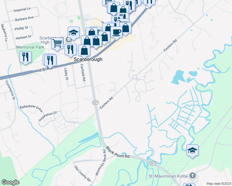 map of restaurants, bars, coffee shops, grocery stores, and more near 5 Cammock Road in Scarborough