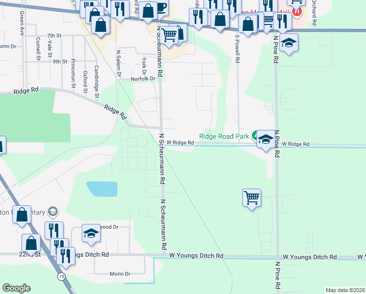 map of restaurants, bars, coffee shops, grocery stores, and more near 1707 West Ridge Road in Bay City