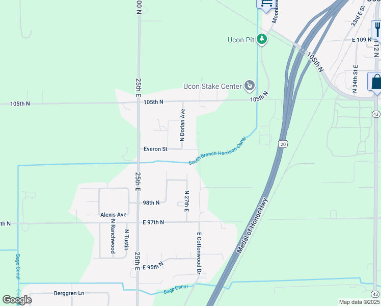 map of restaurants, bars, coffee shops, grocery stores, and more near 2720 East Everon Street in Idaho Falls