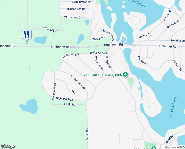 map of restaurants, bars, coffee shops, grocery stores, and more near 8285 West Ridge Boulevard in Stanwood