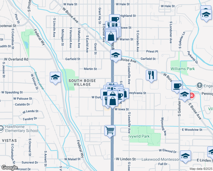 map of restaurants, bars, coffee shops, grocery stores, and more near 2020 South Denver Avenue in Boise