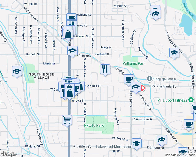 map of restaurants, bars, coffee shops, grocery stores, and more near 2056 Division Avenue in Boise