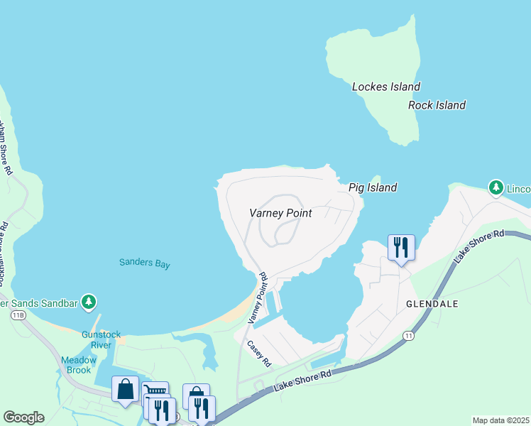 map of restaurants, bars, coffee shops, grocery stores, and more near 27 Heights Road in Gilford