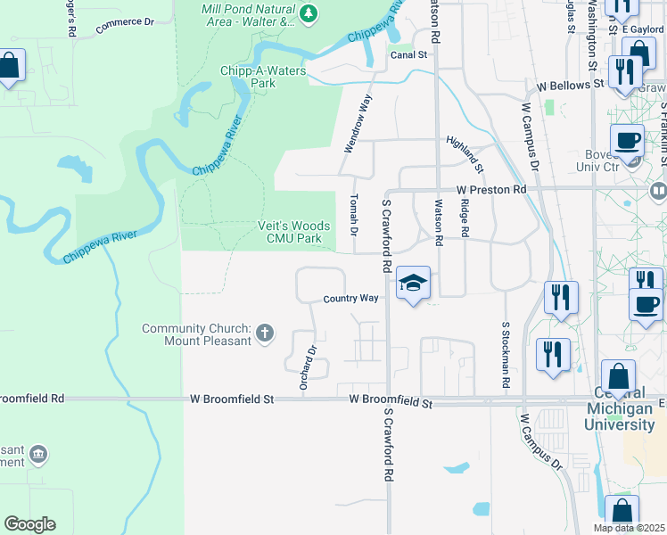 map of restaurants, bars, coffee shops, grocery stores, and more near 1411 Crestwood Drive in Mount Pleasant