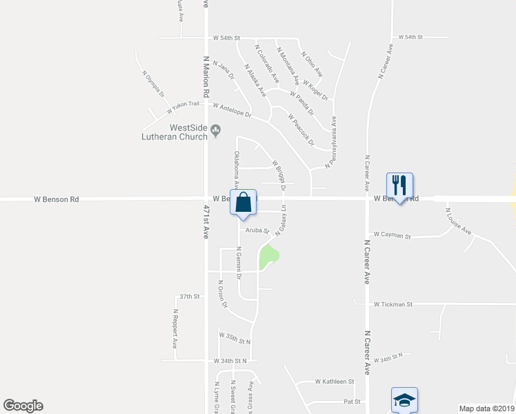 map of restaurants, bars, coffee shops, grocery stores, and more near 4910 West Cayman Street in Sioux Falls