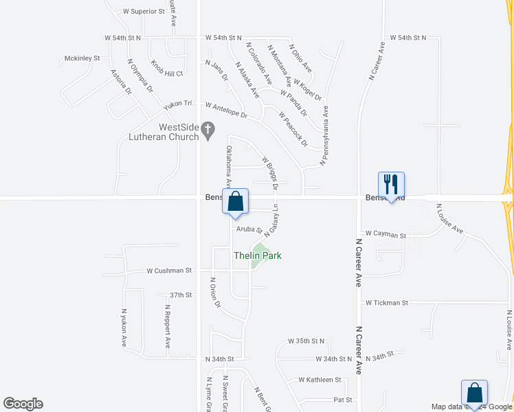 map of restaurants, bars, coffee shops, grocery stores, and more near 4902 West Cayman Street in Sioux Falls