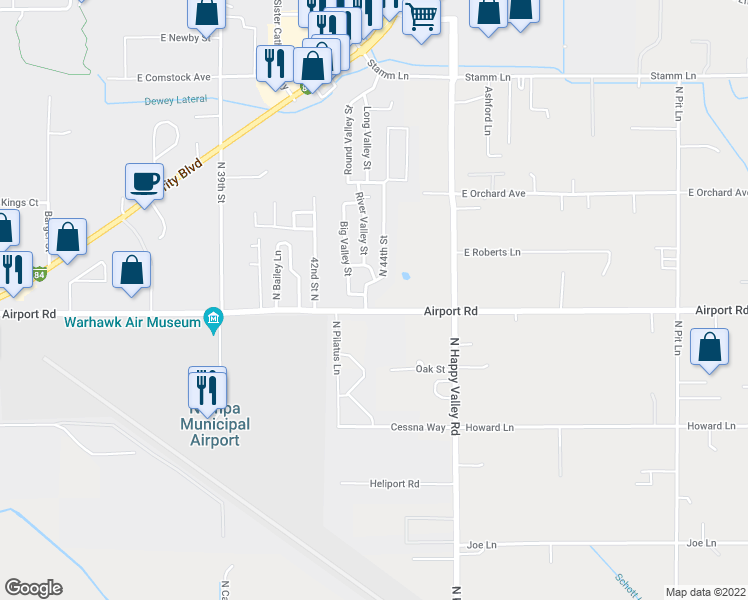 map of restaurants, bars, coffee shops, grocery stores, and more near 4406 Airport Road in Nampa