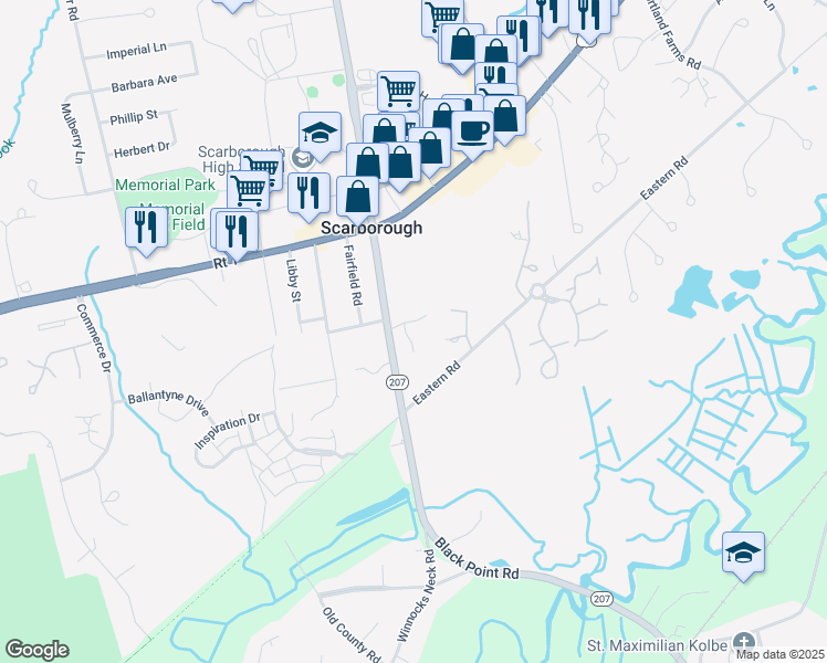 map of restaurants, bars, coffee shops, grocery stores, and more near 22 Black Point Road in Scarborough