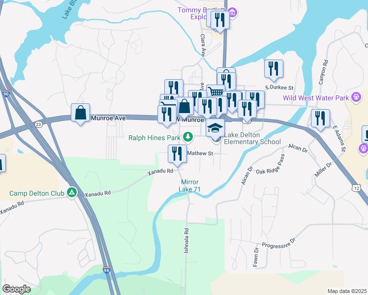map of restaurants, bars, coffee shops, grocery stores, and more near 130 South Burritt Avenue in Wisconsin Dells
