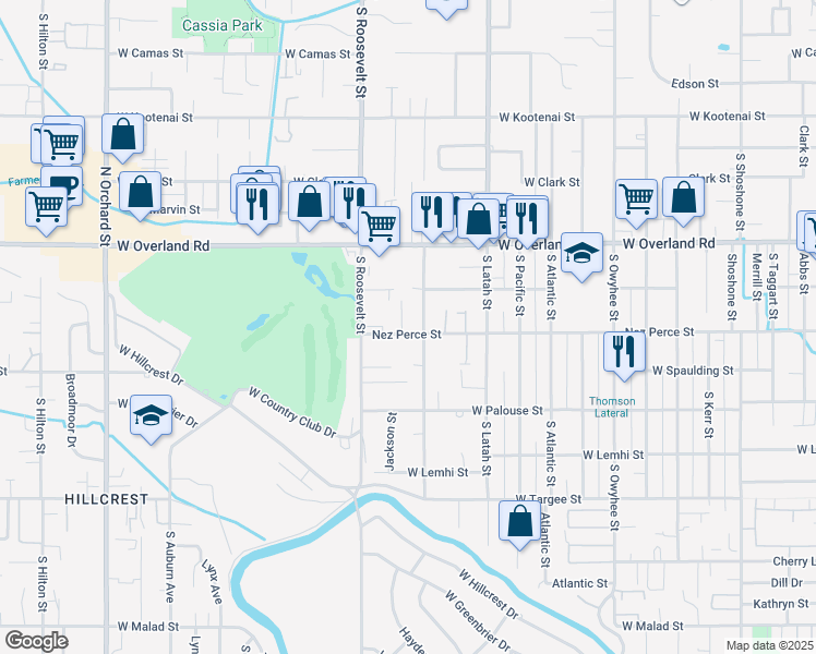 map of restaurants, bars, coffee shops, grocery stores, and more near 4017 Nez Perce Street in Boise