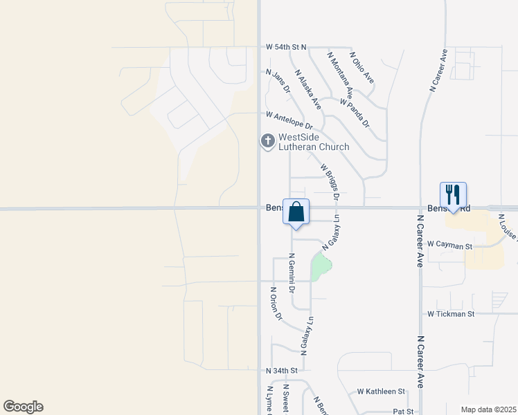 map of restaurants, bars, coffee shops, grocery stores, and more near 5400 West Benson Road in Sioux Falls