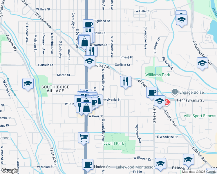 map of restaurants, bars, coffee shops, grocery stores, and more near 2062 South Colorado Avenue in Boise