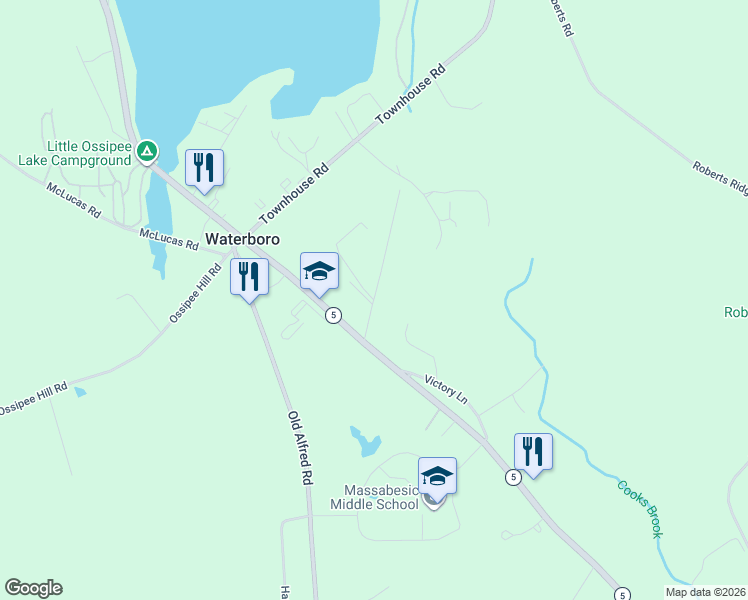 map of restaurants, bars, coffee shops, grocery stores, and more near 98 Blear Drive in Waterboro