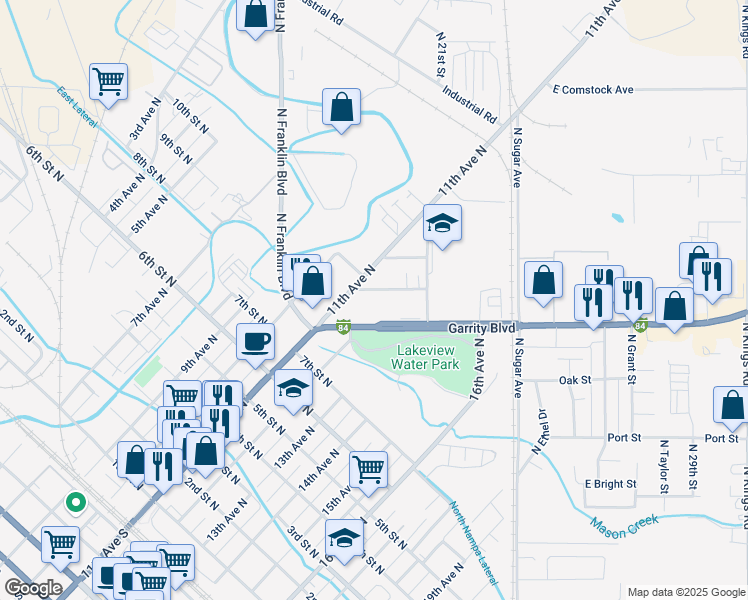 map of restaurants, bars, coffee shops, grocery stores, and more near 1220 Garrity Boulevard in Nampa