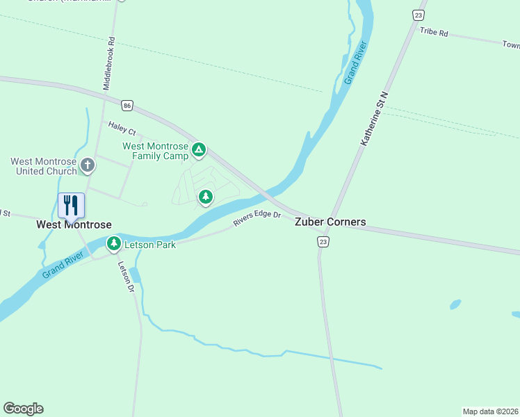 map of restaurants, bars, coffee shops, grocery stores, and more near 1060 Rivers Edge Drive in West Montrose