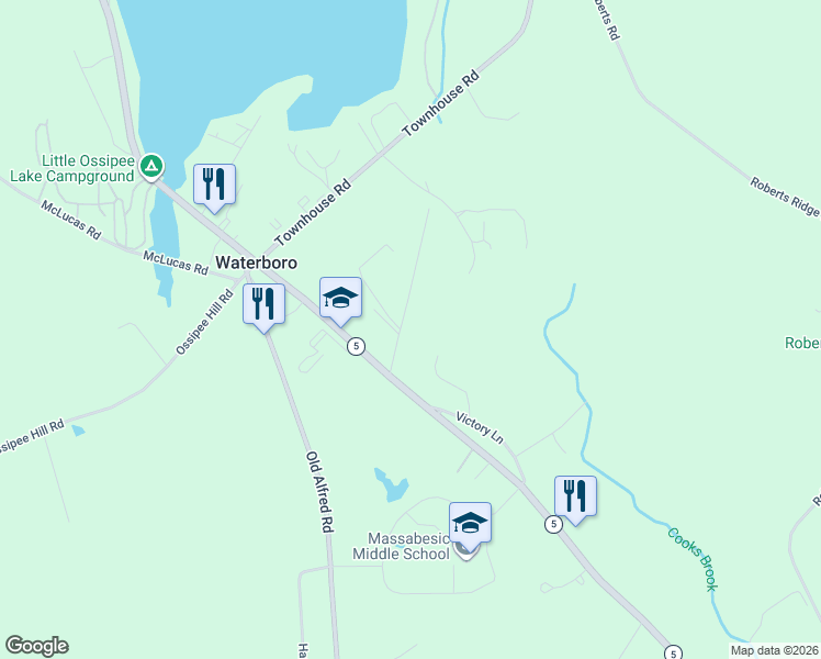 map of restaurants, bars, coffee shops, grocery stores, and more near 7 Blear Drive in Waterboro