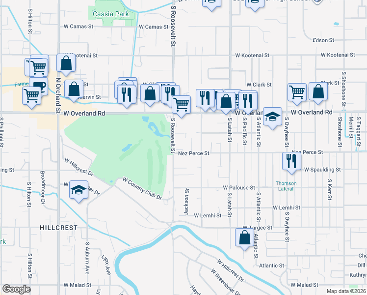 map of restaurants, bars, coffee shops, grocery stores, and more near 4017 Nez Perce Street in Boise