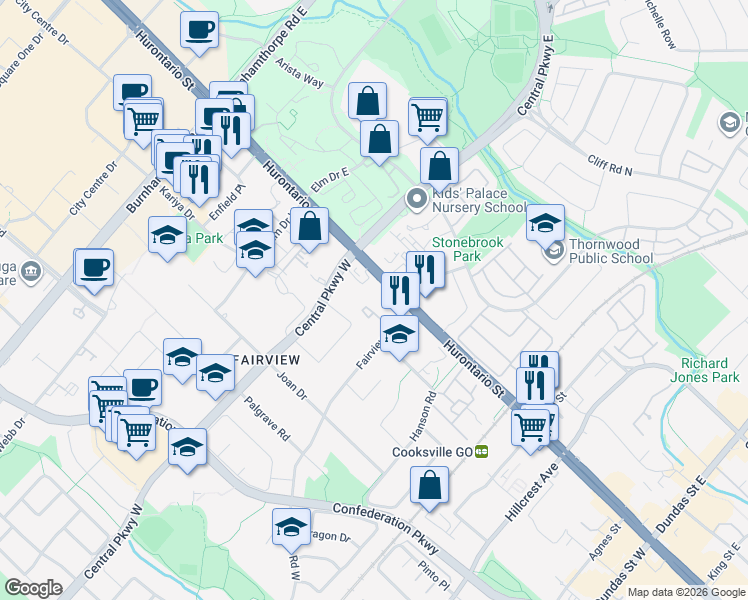 map of restaurants, bars, coffee shops, grocery stores, and more near 60 Achill Crescent in Mississauga
