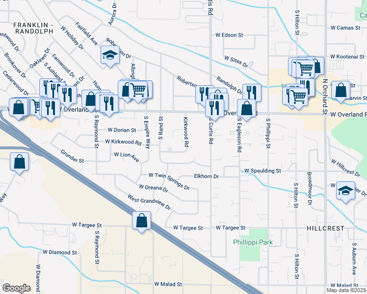 map of restaurants, bars, coffee shops, grocery stores, and more near 1799 South Barlow Lane in Boise
