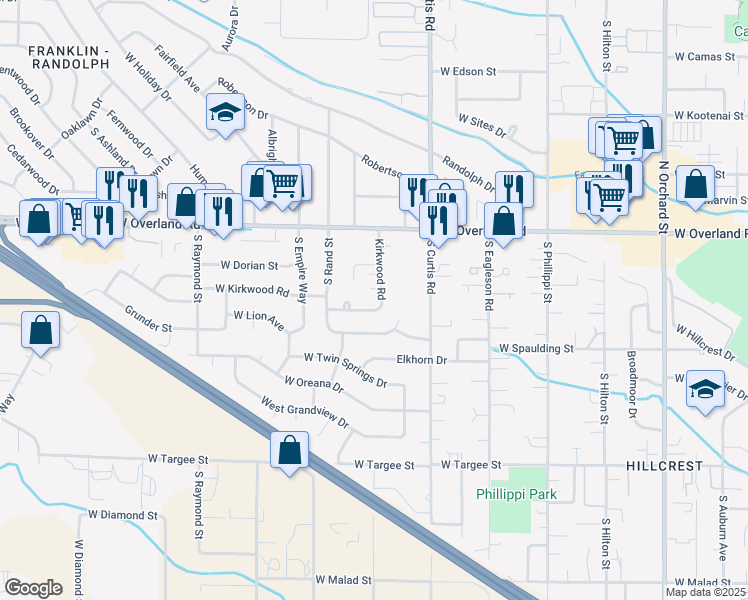 map of restaurants, bars, coffee shops, grocery stores, and more near 1795 South Barlow Lane in Boise