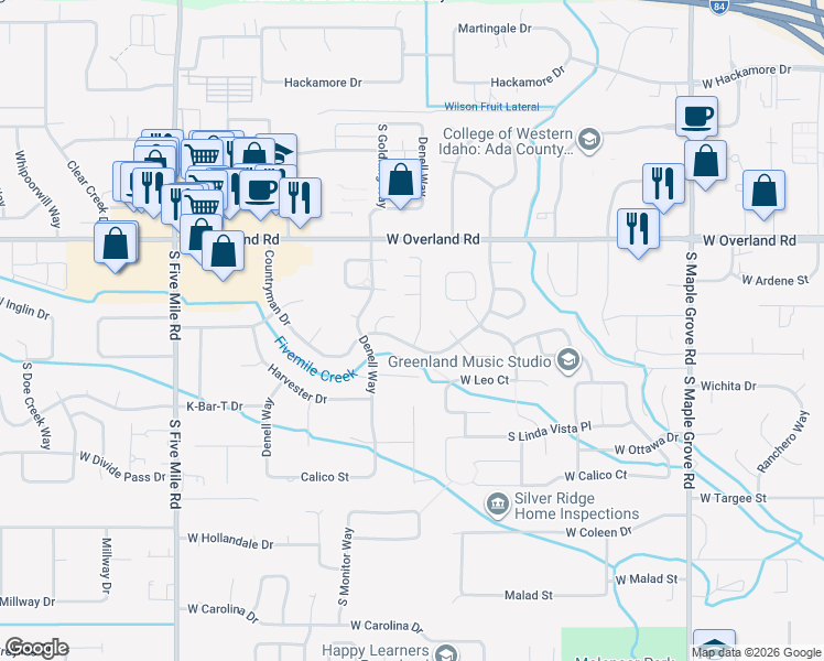map of restaurants, bars, coffee shops, grocery stores, and more near 9883 West Countryman Drive in Boise