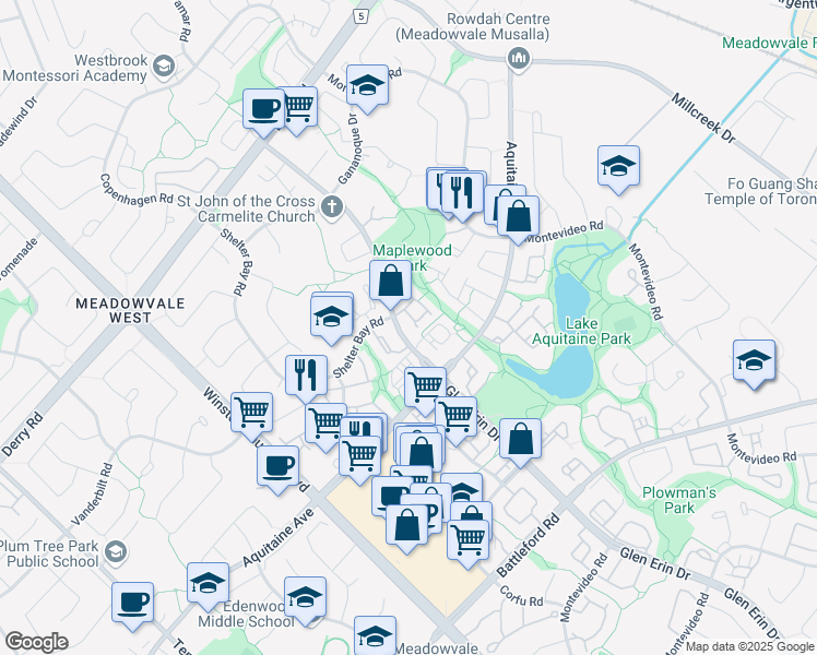 map of restaurants, bars, coffee shops, grocery stores, and more near 6779 Glen Erin Drive in Mississauga