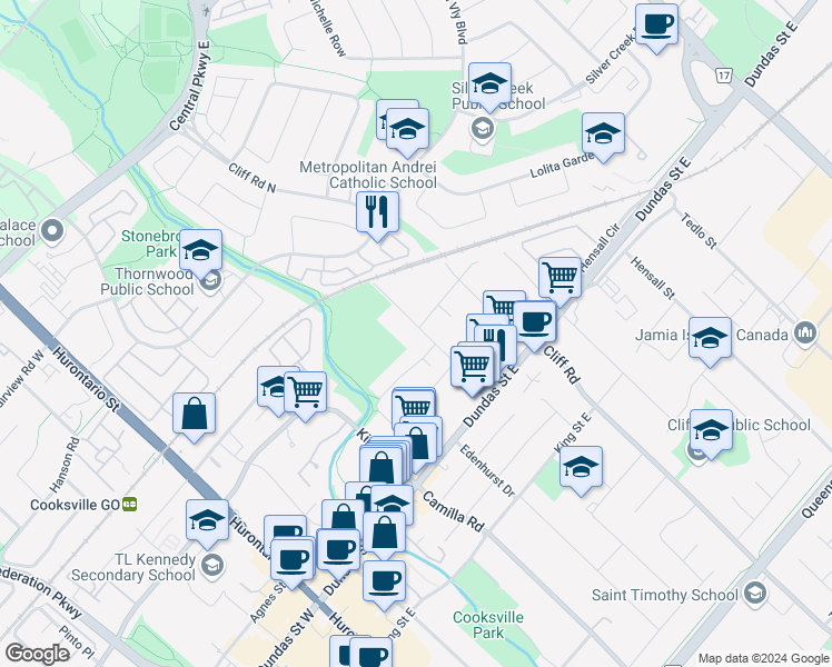 map of restaurants, bars, coffee shops, grocery stores, and more near 3098 Given Road in Mississauga