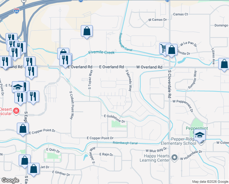 map of restaurants, bars, coffee shops, grocery stores, and more near 4249 East Vacheron Street in Meridian