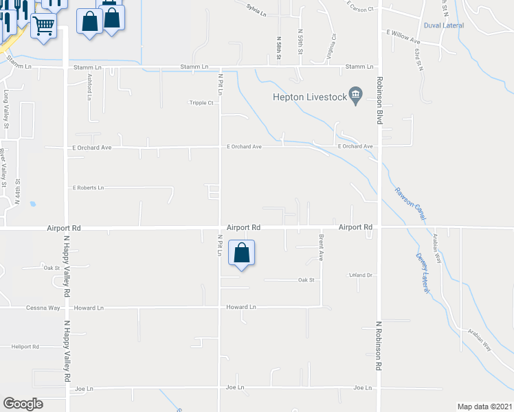 map of restaurants, bars, coffee shops, grocery stores, and more near 5706 Airport Road in Nampa