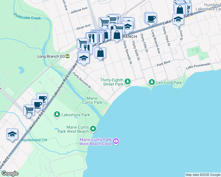map of restaurants, bars, coffee shops, grocery stores, and more near in Toronto