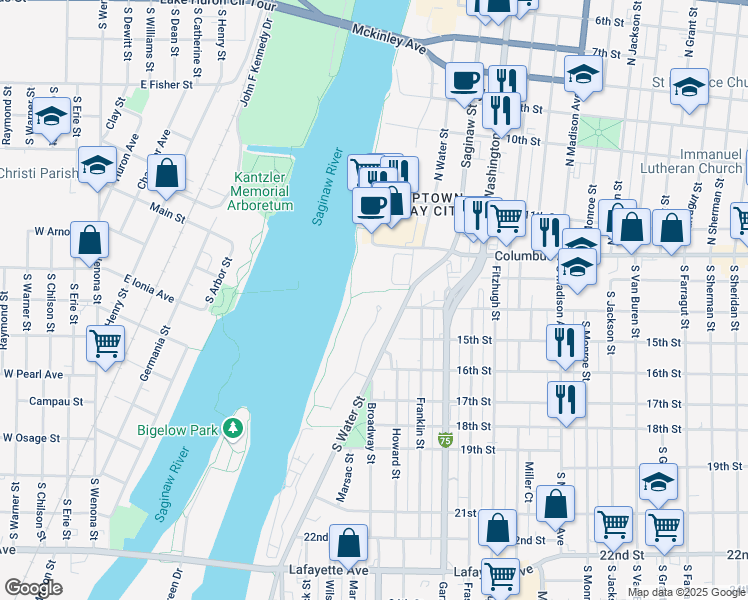 map of restaurants, bars, coffee shops, grocery stores, and more near 200 Breaker Cove Drive in Bay City