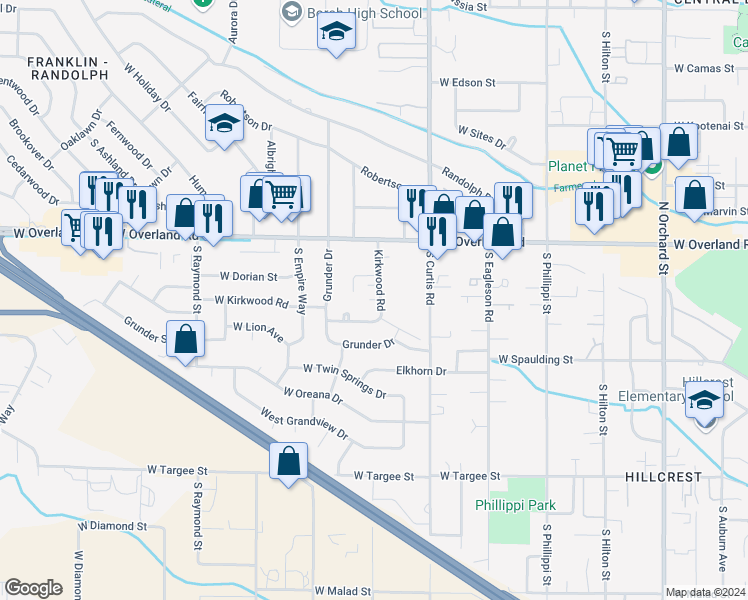 map of restaurants, bars, coffee shops, grocery stores, and more near 1759 South Barlow Lane in Boise