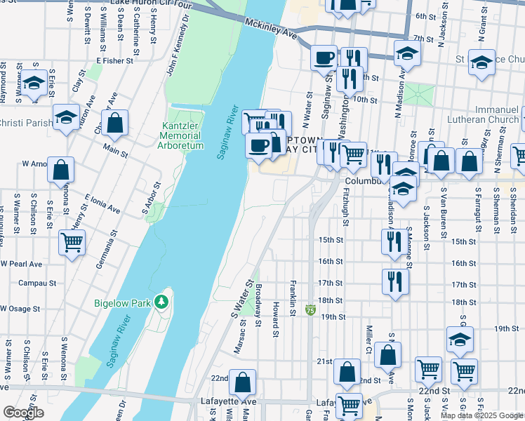 map of restaurants, bars, coffee shops, grocery stores, and more near 200 North Breaker Cove in Bay City