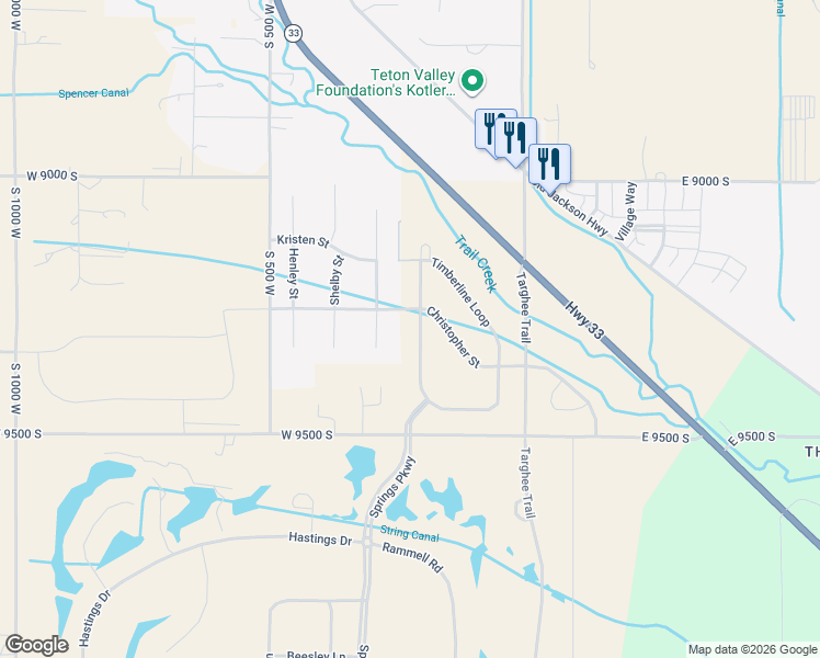 map of restaurants, bars, coffee shops, grocery stores, and more near 9269 Megan Street in Victor