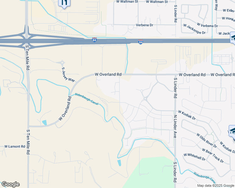 map of restaurants, bars, coffee shops, grocery stores, and more near 1703 South Grand Fork Way in Meridian