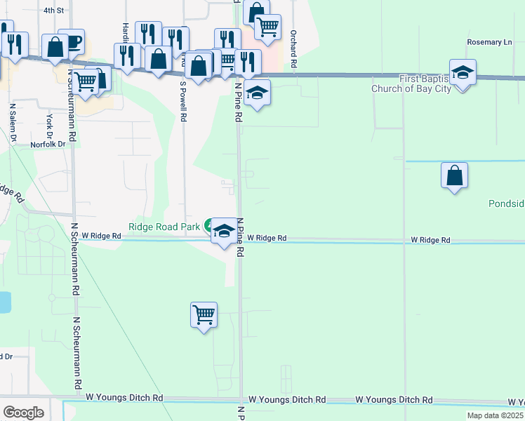 map of restaurants, bars, coffee shops, grocery stores, and more near 798 North Pine Road in Essexville