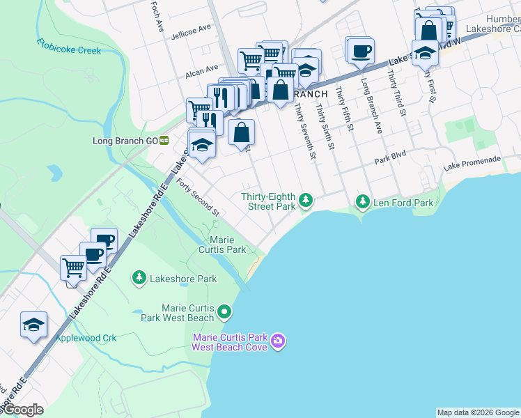 map of restaurants, bars, coffee shops, grocery stores, and more near 5 Hilo Road in Toronto