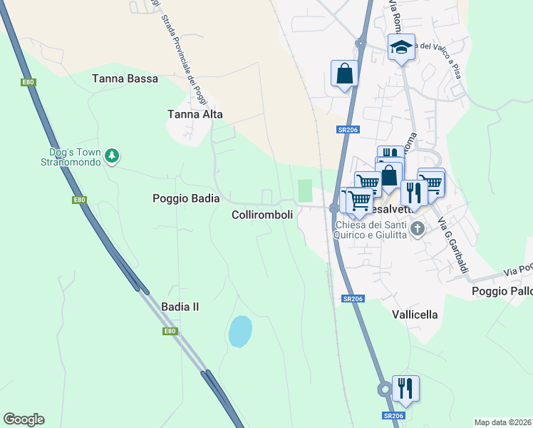 map of restaurants, bars, coffee shops, grocery stores, and more near 1 Via Colliromboli in Colliromboli
