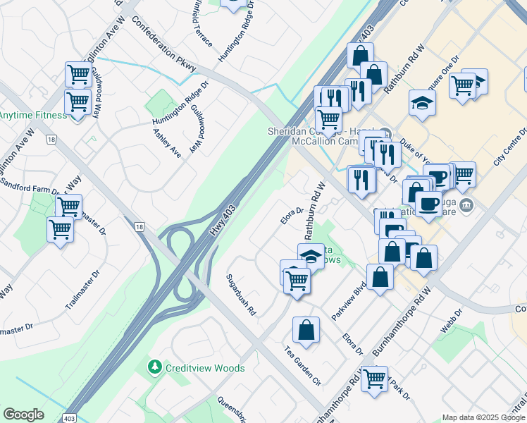 map of restaurants, bars, coffee shops, grocery stores, and more near 473 Greenpark Crescent in Mississauga