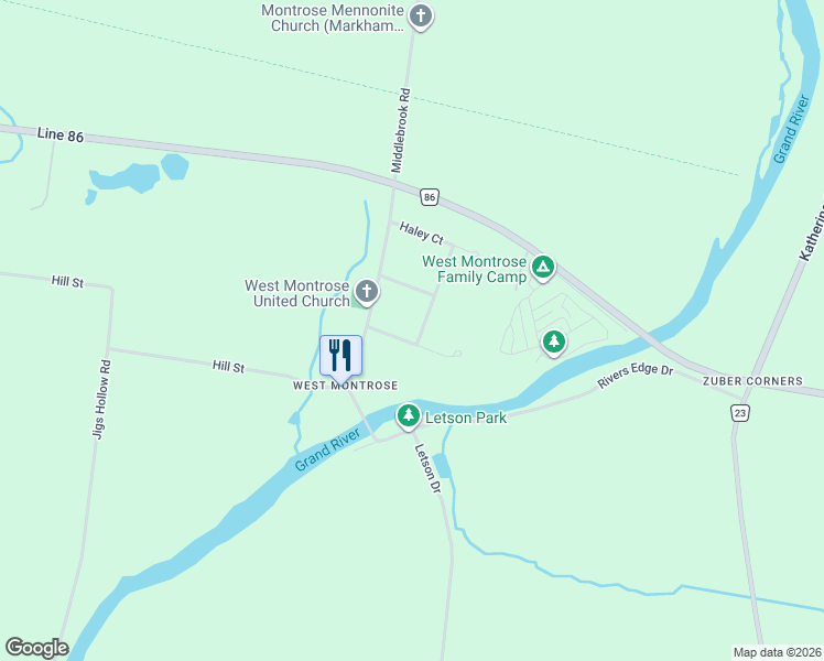 map of restaurants, bars, coffee shops, grocery stores, and more near 8 Granbridge Drive in West Montrose