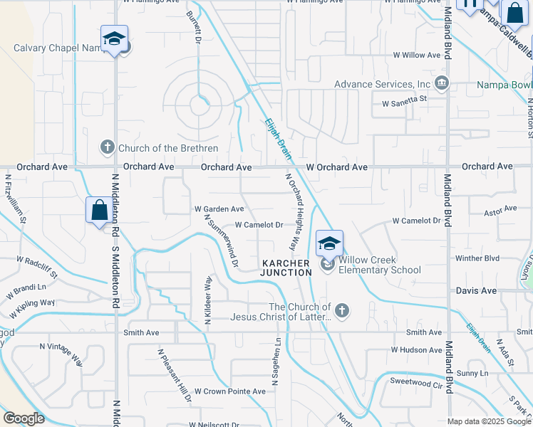 map of restaurants, bars, coffee shops, grocery stores, and more near 1825 West Garden Court in Nampa