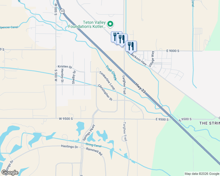 map of restaurants, bars, coffee shops, grocery stores, and more near 9270 Timberline Loop in Victor