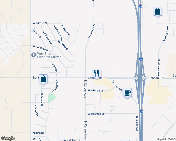 map of restaurants, bars, coffee shops, grocery stores, and more near 4000 North Career Avenue in Sioux Falls