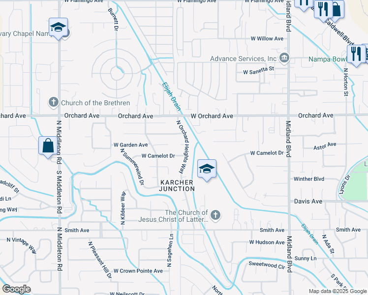 map of restaurants, bars, coffee shops, grocery stores, and more near 1711 Cashew Court in Nampa
