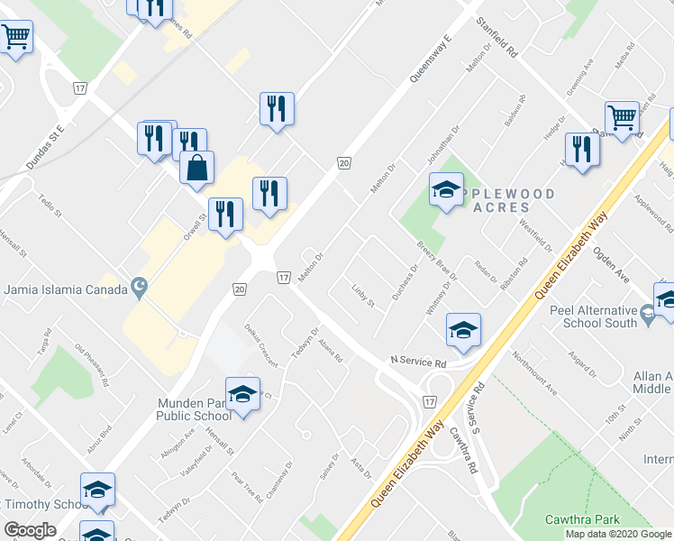 map of restaurants, bars, coffee shops, grocery stores, and more near 2277 Harcourt Crescent in Mississauga