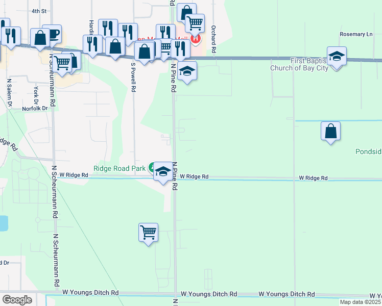 map of restaurants, bars, coffee shops, grocery stores, and more near 798 North Pine Road in Essexville