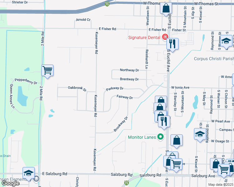 map of restaurants, bars, coffee shops, grocery stores, and more near 3331 Fairway Drive in Bay City