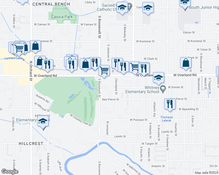 map of restaurants, bars, coffee shops, grocery stores, and more near 4064 Dorian Street in Boise