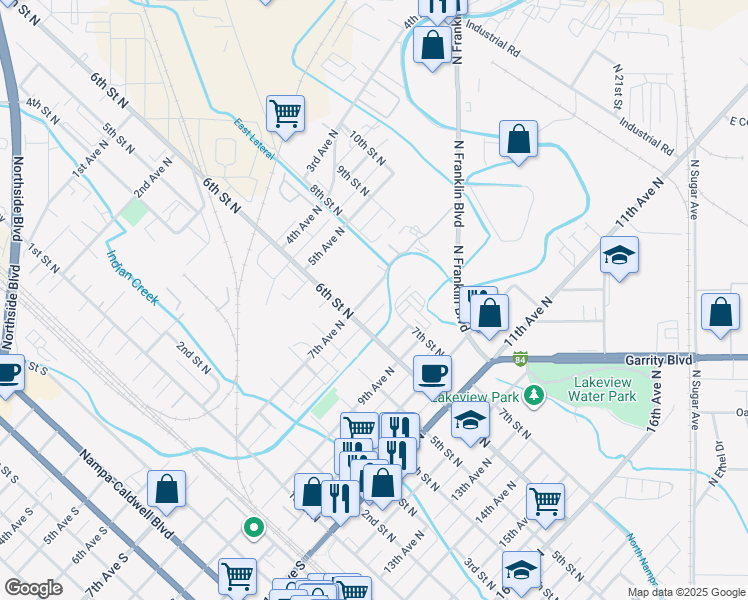 map of restaurants, bars, coffee shops, grocery stores, and more near 708 7th Avenue North in Nampa