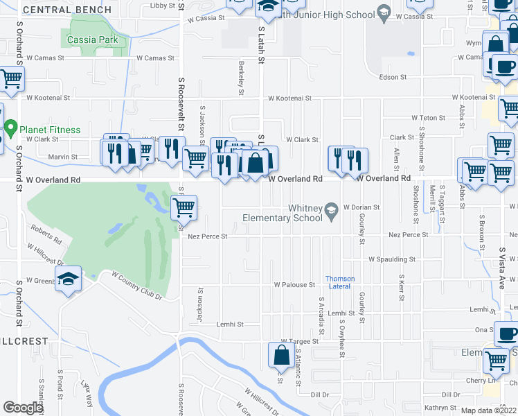 map of restaurants, bars, coffee shops, grocery stores, and more near 3801 Dorian St in Boise